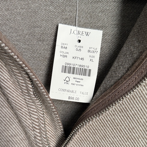NWT J.Crew Men’s XL Authentic Fleece Quarter Zip Pullover Tan Classic Casual - Picture 3 of 10